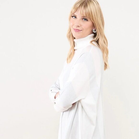 Shimmer Turtleneck Sweater in White and Shimmer Accents - Picture 3 of 5